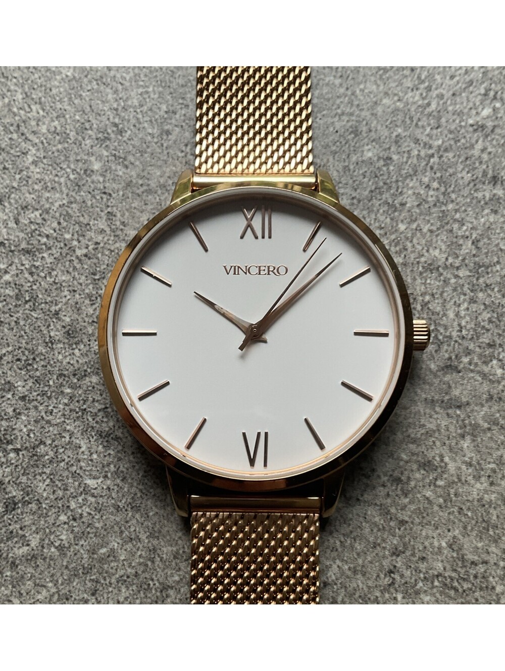 Vincero Womens Watch 38mm Rose Gold Tone Case And Mesh Metal Band White Dial D4